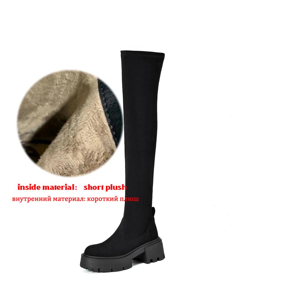 Krazing Pot Microfiber Autumn Winter Shoes Thick Bottom Flat Platform Size 43 Long Boots Zipper Over-the-knee Boots