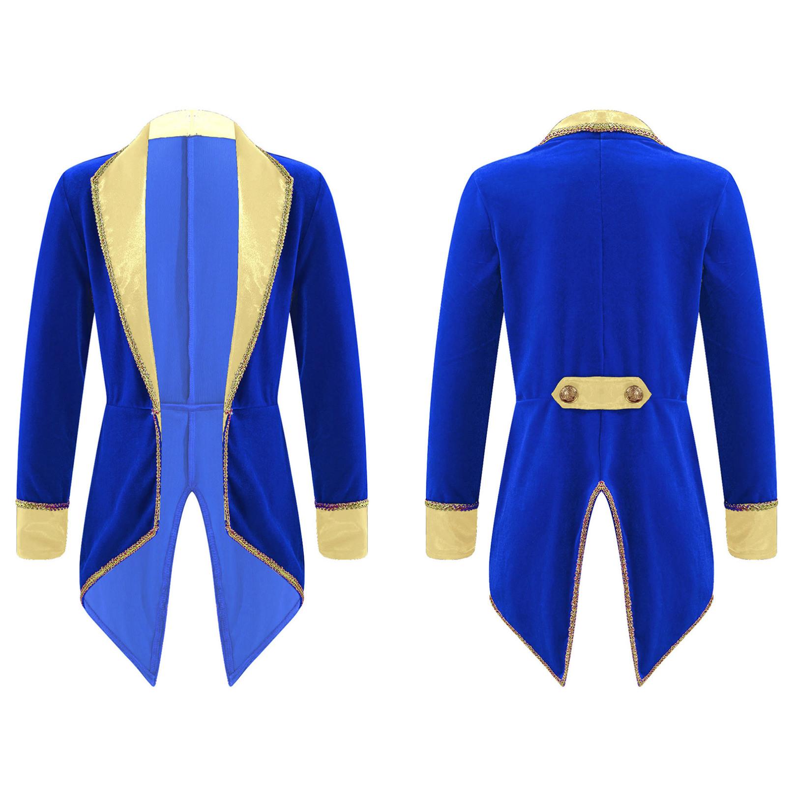 Bambini Ragazze Ragazzi Halloween Carnevale Costume Bavero Colletto Maniche Lunghe Tuxedo Cappotto per Gioco di Ruolo Festa Spettacolo 15-16 Years colore blu royal