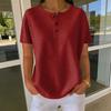 Damen Oberteile Rundhals Knöpfe Halbe Knopfleiste Kurze Ärmel Freizeit Oberteile Einfarbige Lockere Passform Waffelstruktur Sommer T-Shirt