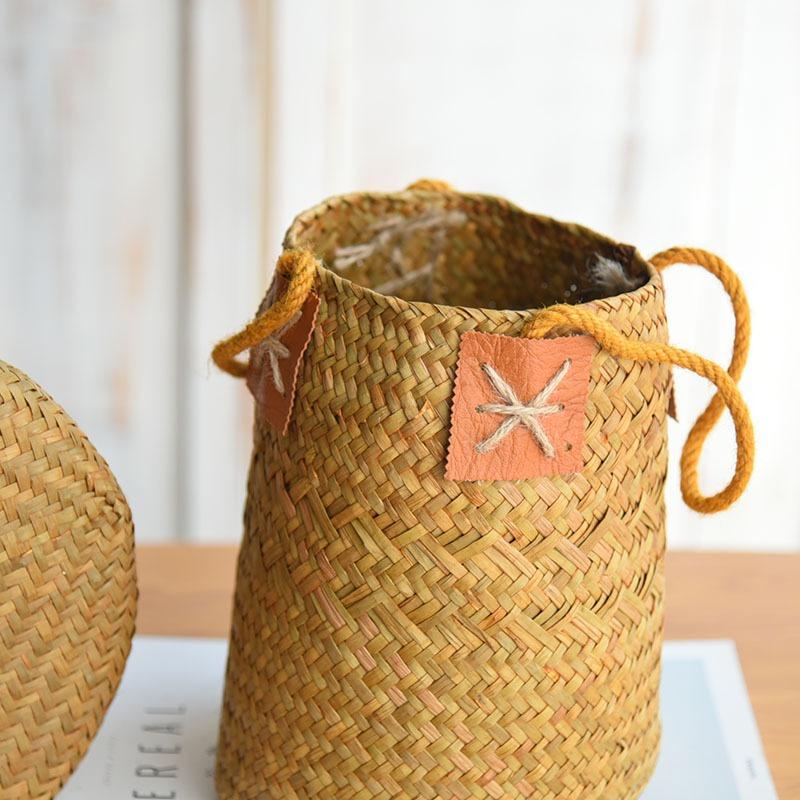 Natural Straw Flower Basket Flower Basket Ornament Bamboo Living Room Woven Flower Arrangement Hanging Portable Hanging Handmade Indoor Flower Basket