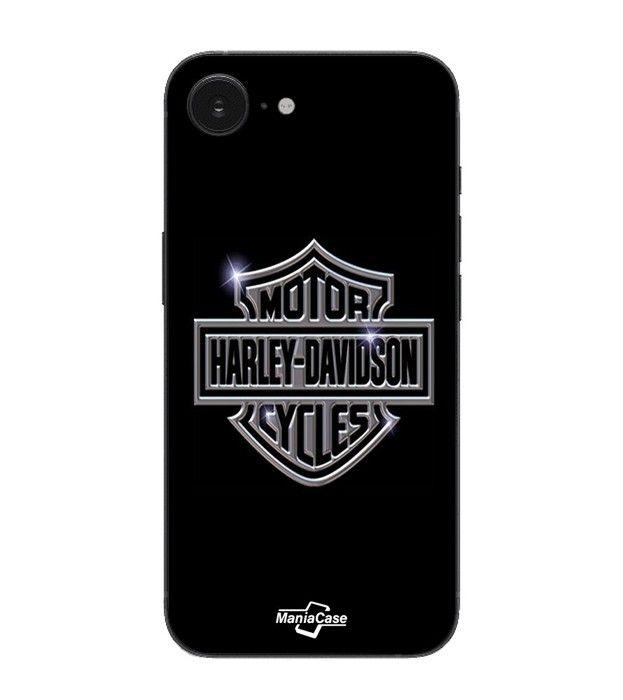 Custodia Maniacase Per Iphone 16E logo Harley Davidson moto grigio fronte nero nero