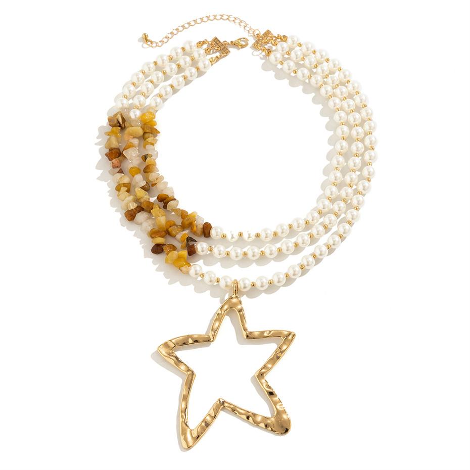 Übertriebene Großer Stern Anhänger Choker Halskette für Damen 2026 Trend Boho Imitation Perlen Stein Kette Grunge Schmuck Steampunk Geschenk