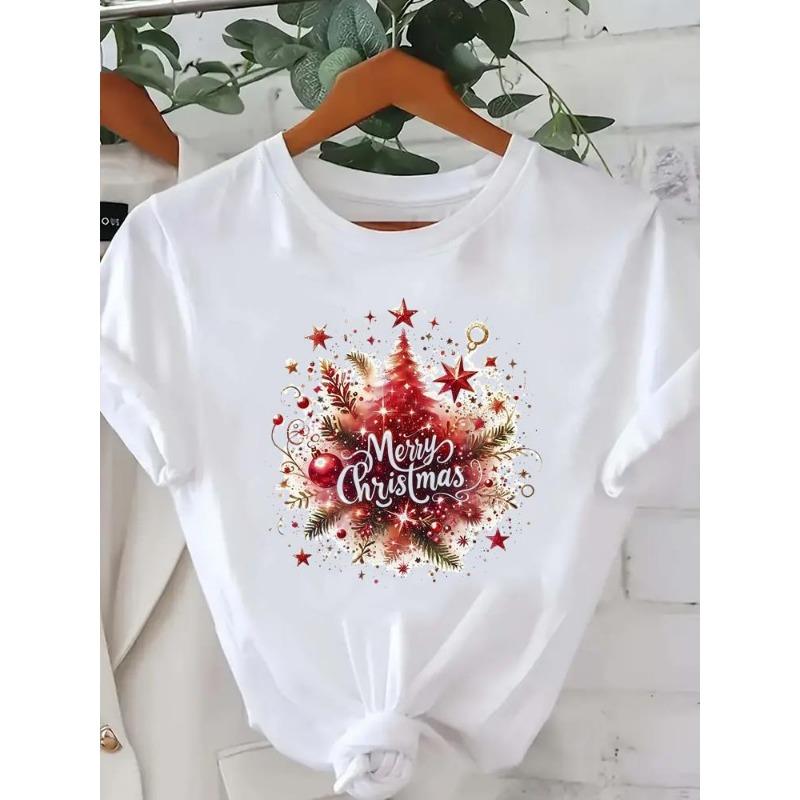 Trendy Tree Print, Stylish and Beautiful, 90s Style, New Year's Clothing, Women's Wear, Christmas Top, Holiday Graphic T-shirt