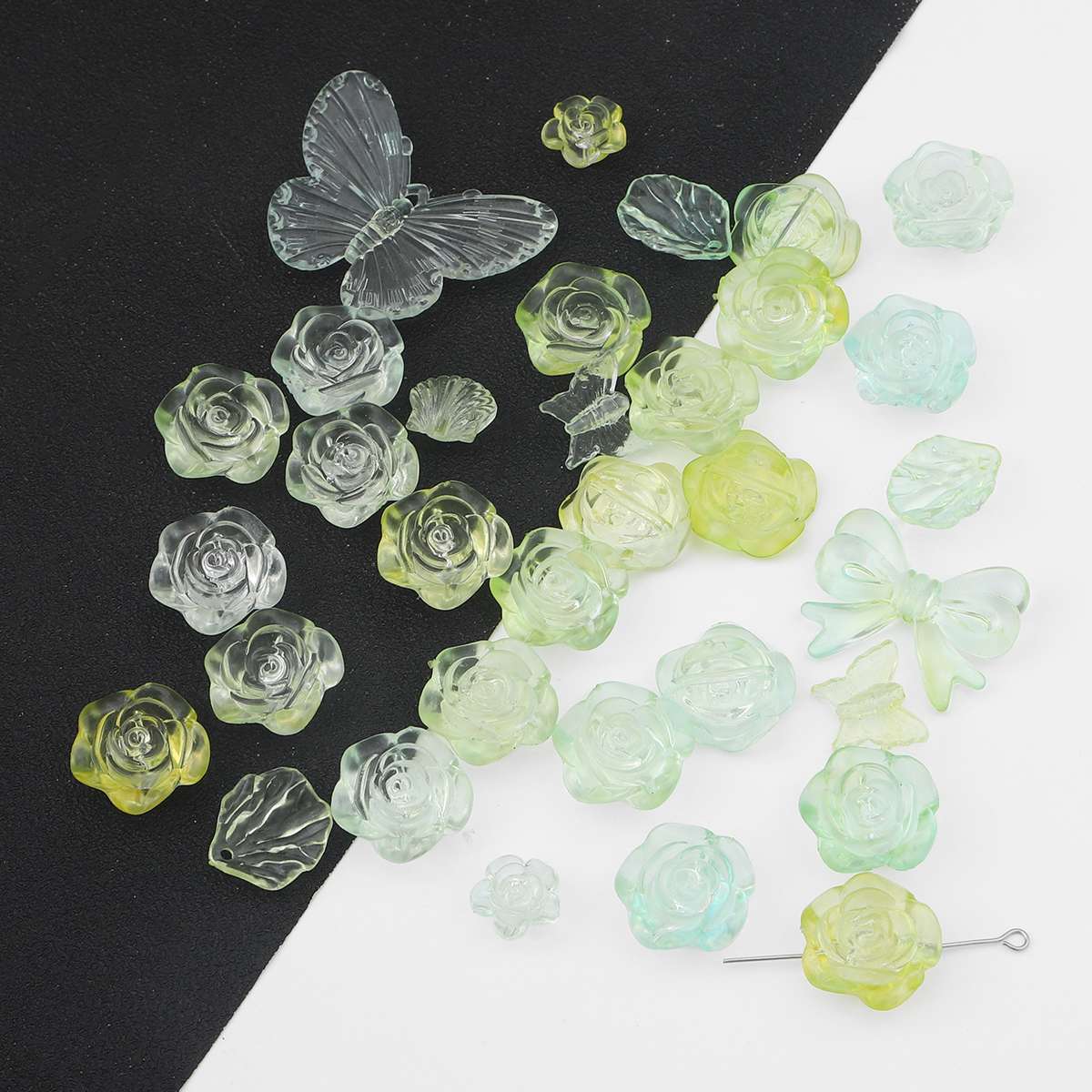 

500g/bag Colorful Acrylic Spacer Beads Transparent Gradient Pendant Rose Flowers Butterfly Beads For Jewelry Making DIY Necklace Accessories 12-41mm зелёный
