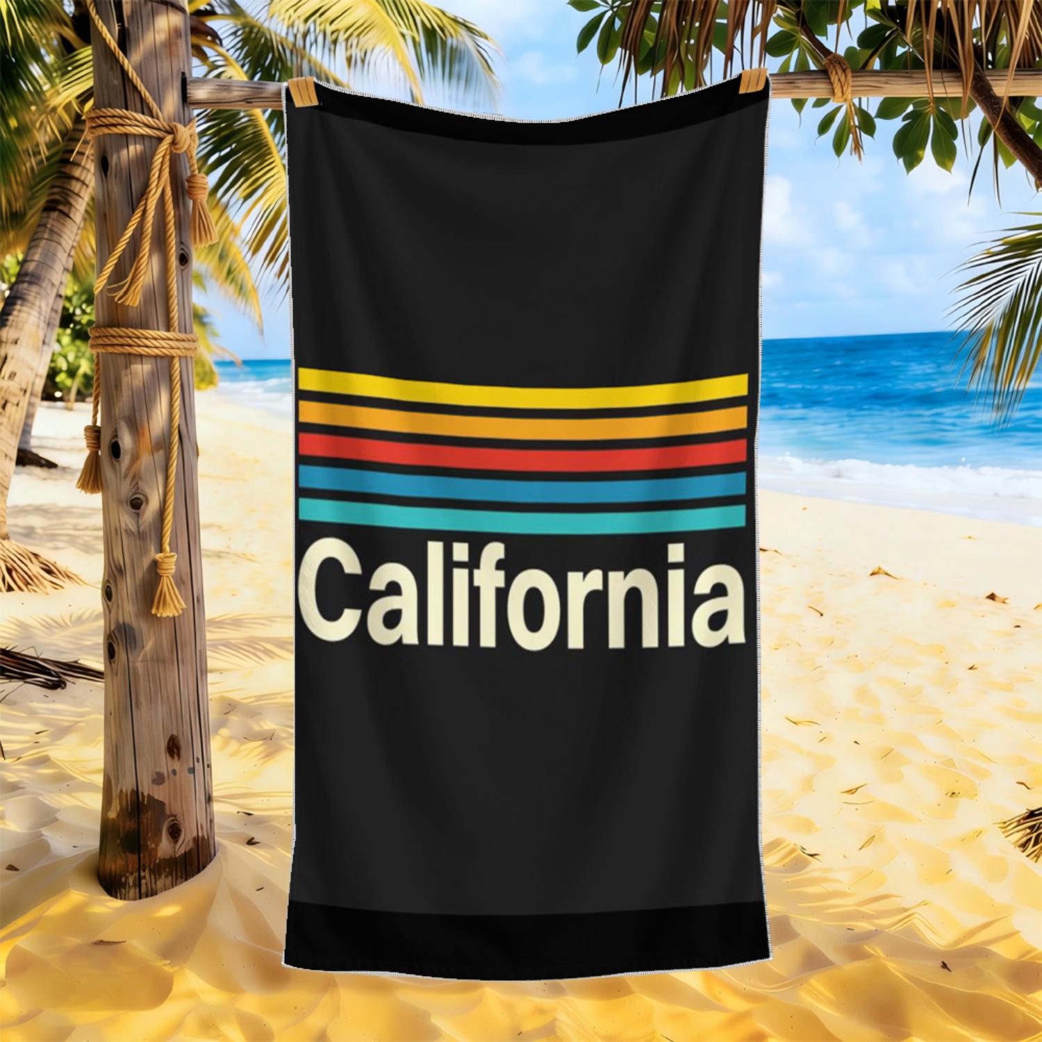 

Retro California Striped Beach Towel - Lightweight Quick Dry Towel for Beach, Pool, Travel & Summer Outdoor Activities W40*H60(CM)
