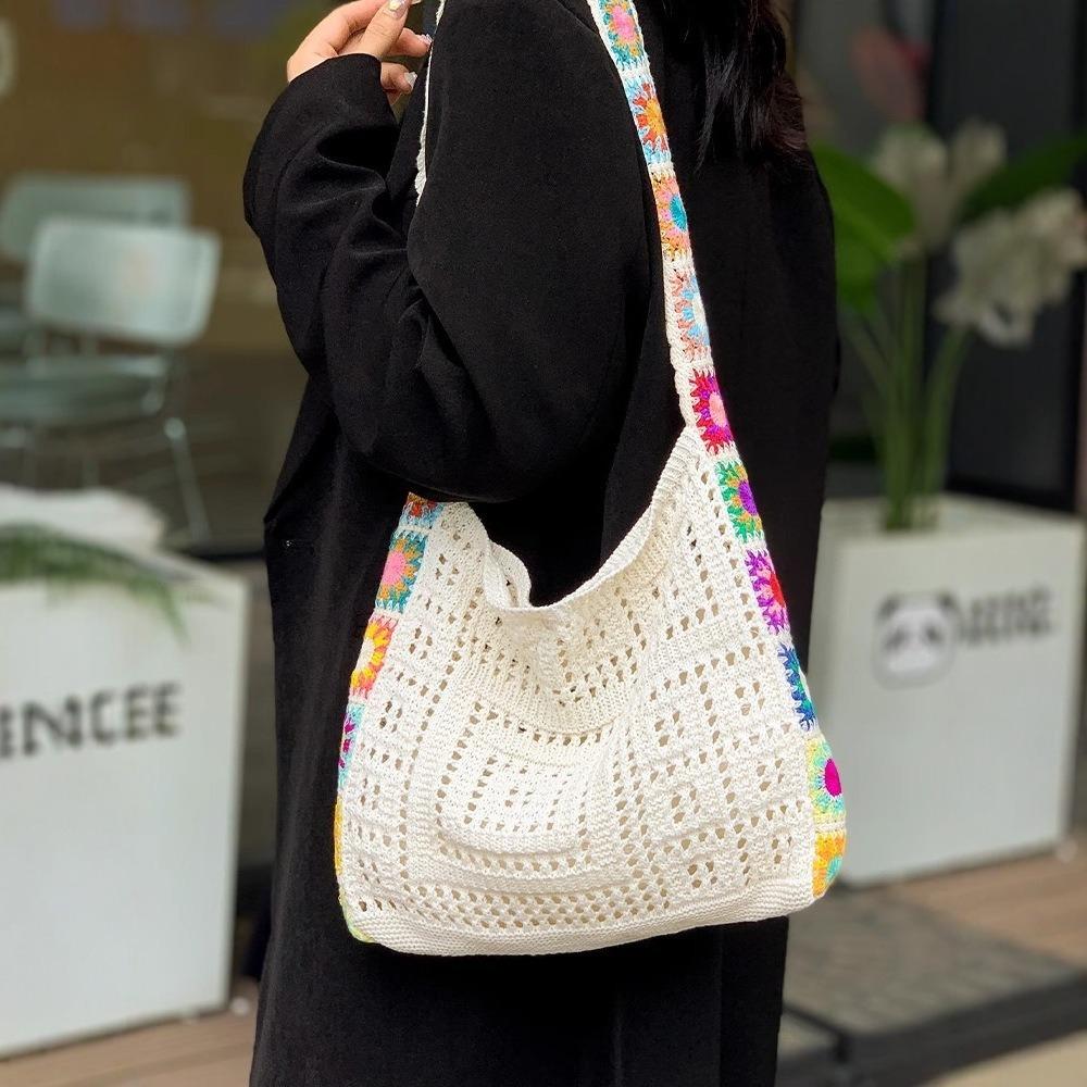 Neue große Kapazität Damen Schultertasche Boho Vintage Handtasche Hohl gestrickt Floral Häkeln Crossbody Taschen