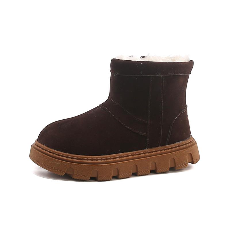 

Winter new children s snow boots, boys warm and thick short boots, solid color girls velvet and anti slip cotton shoes 27 коричневый