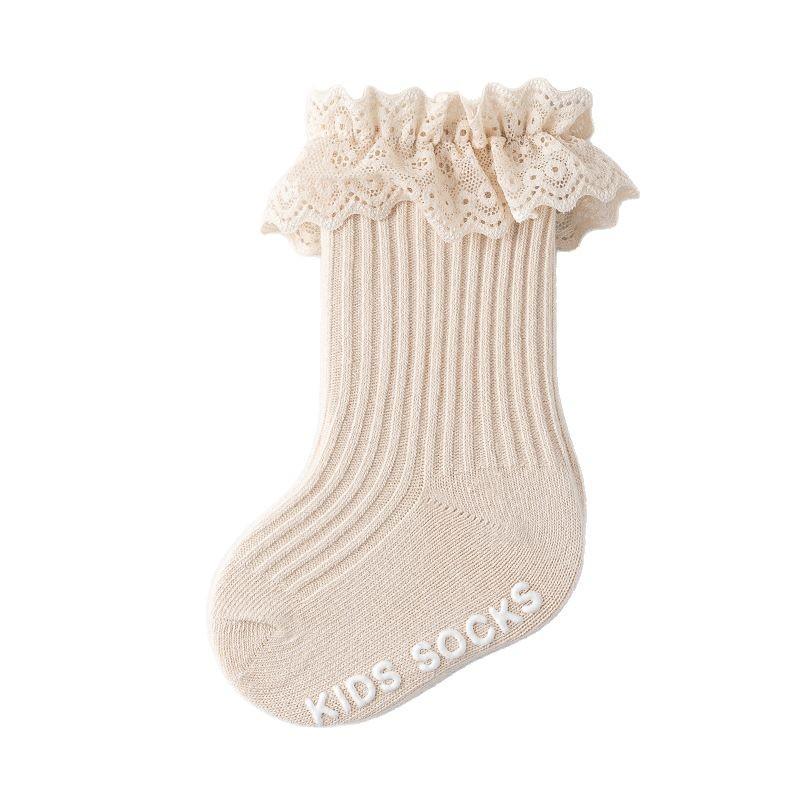 Infant Toddler Girl Cotton Lace Princess Non-Slip Mid-Calf Socks for All Seasons