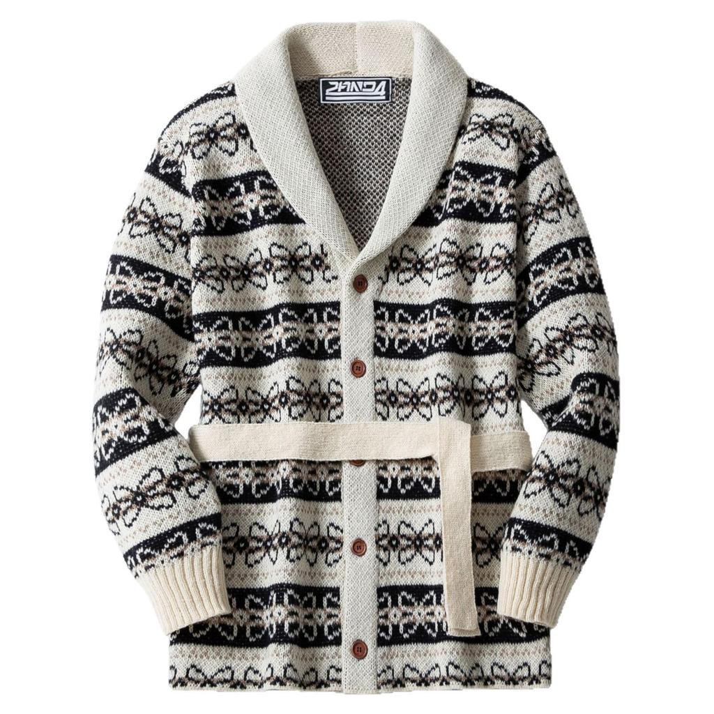 Men's Autumn/Winter Thick Jacquard Knit Sweater Cardigan with Belt (SY0073)