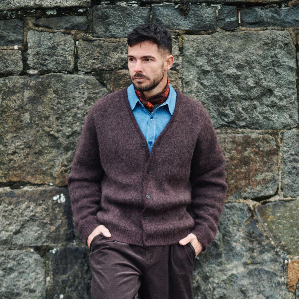 Guernsey Woollens Alpaca V-Neck Cardigan - Brown