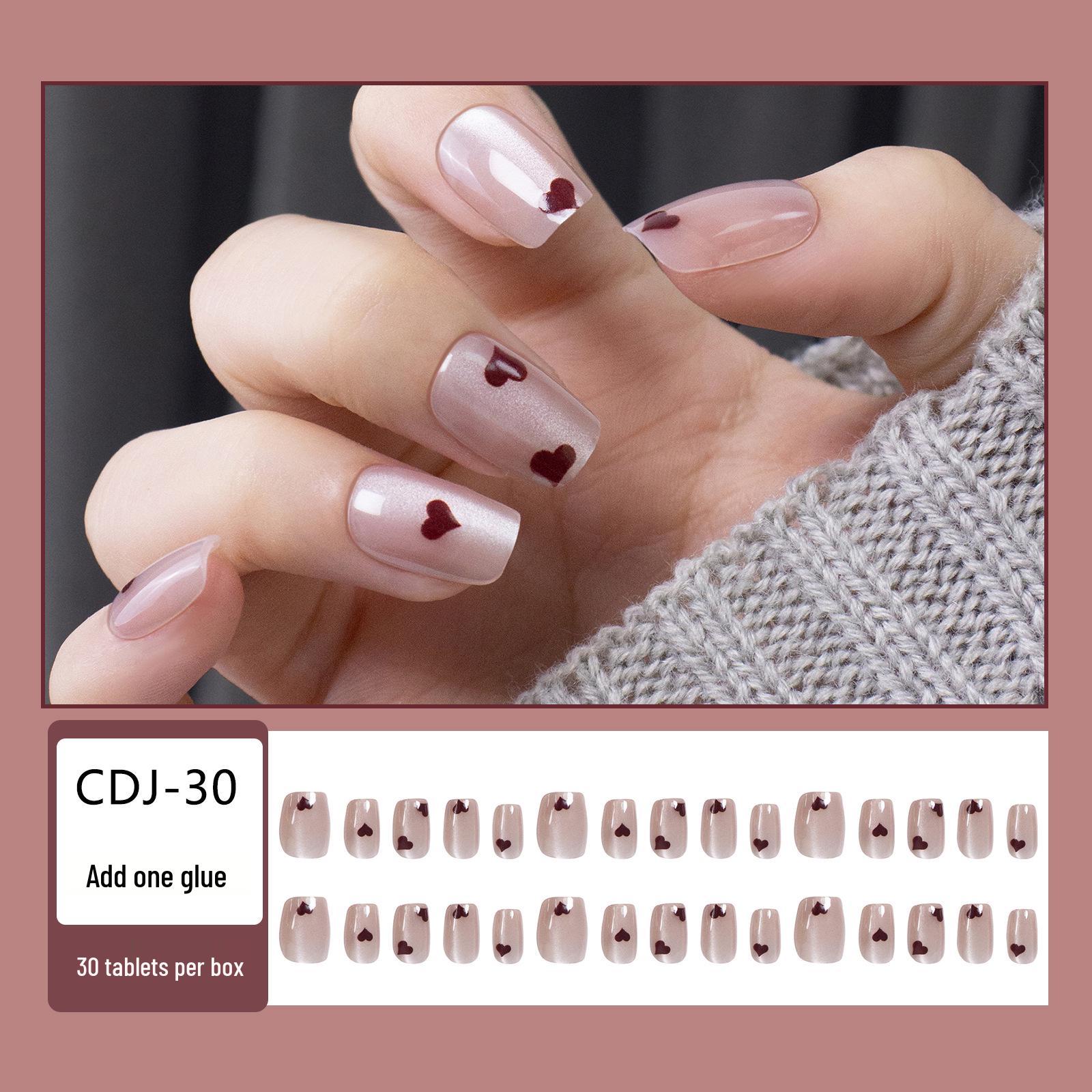 

Набор из 30 предметов: Короткие накладные ногти «кошачий глаз» с дизайном сердечек - Балерина, нейл-арт