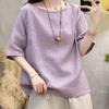 Cotton Short-sleeved T-shirt Women's Summer Loose Casual Versatile Breathable Top Solid Color Crew Neck Pullover Shirt
