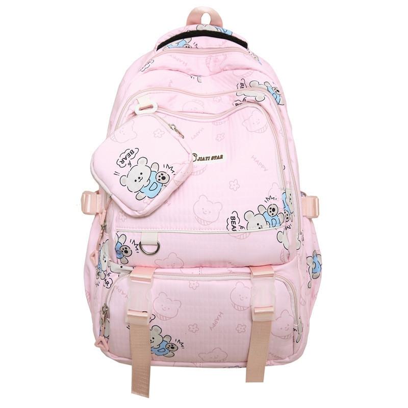 

Stylish Multi-functional Nylon Backpack For High School College Travel In White Green Black Blue Pink рожевий
