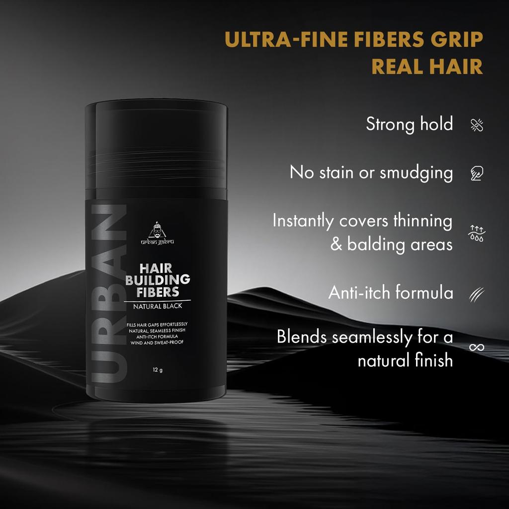 Hair Building Fibers – Natural Black – Thickening Fibers for Thin & Fine Hair – Alcohol-Free Keratin Concealer – 12g