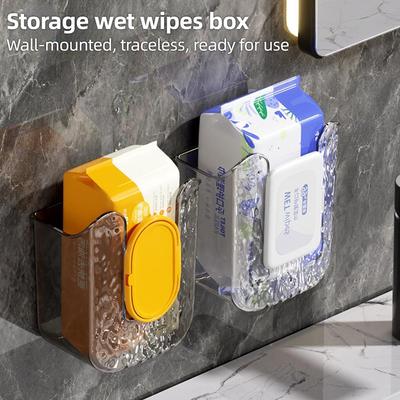 Kitchen Wipes Storage Box Wall Mounted Tissue Box Punch Free Napkin Bathroom Tissue Holder Container Self-adhesive Plastic Storage Box