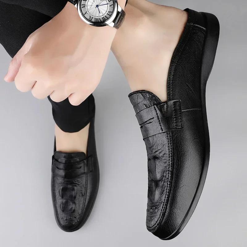 Genuine Leather Half Drag Lazy Loafers Comfy Casual Driving Flats Handmade Men Muller Shoes Travel Man Slip-on Shoes Moccasins