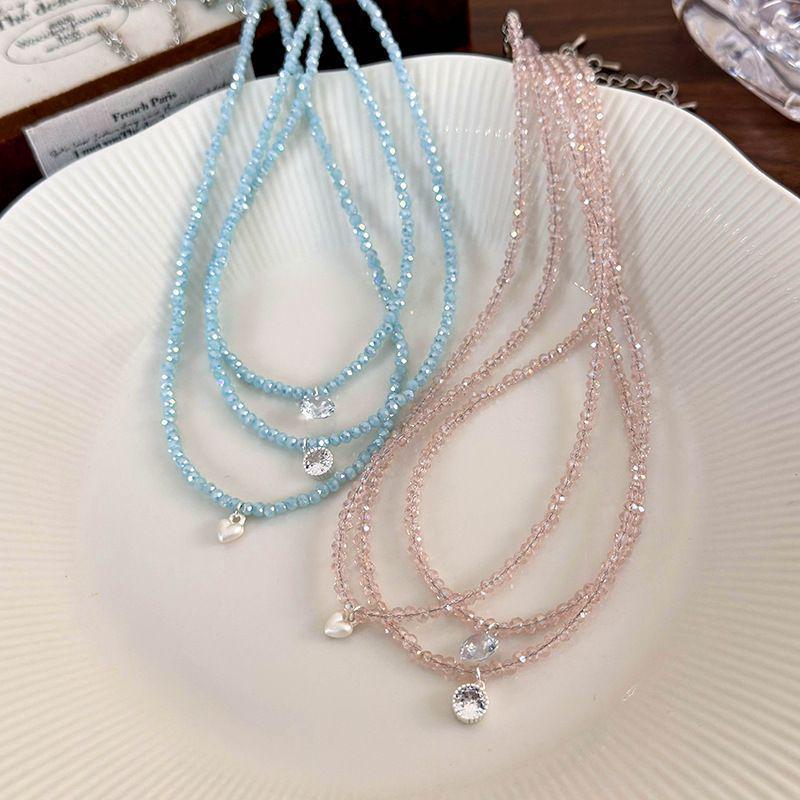 Gentle Whitening Zirconia Heart Necklace - Cute Crystal Beaded Choker for Women