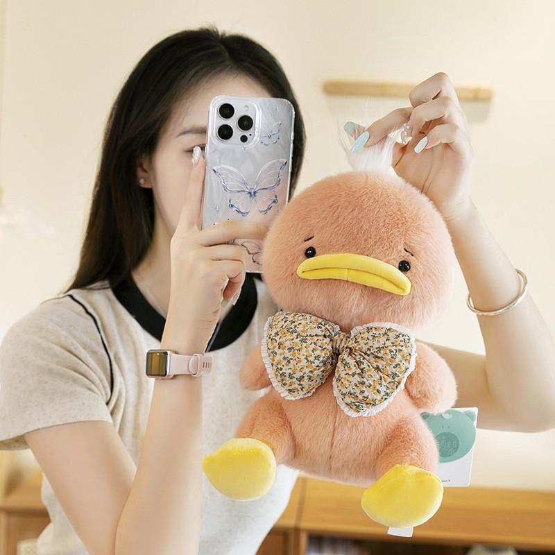 Plush Duck Toy Kids Adults Soft Stuffed Animal With Bowknot Decorative Pillow Home Ornament