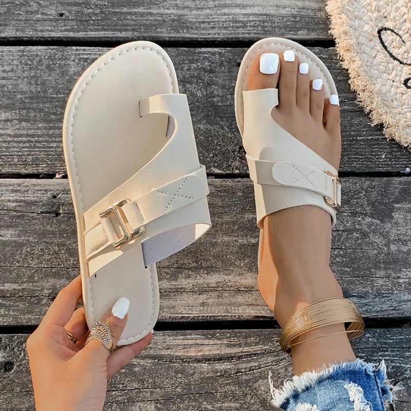 Spring and Summer Footwear Plus Size Flat-bottomed Toe Slippers with Sandals and Round Head Women's Shoes