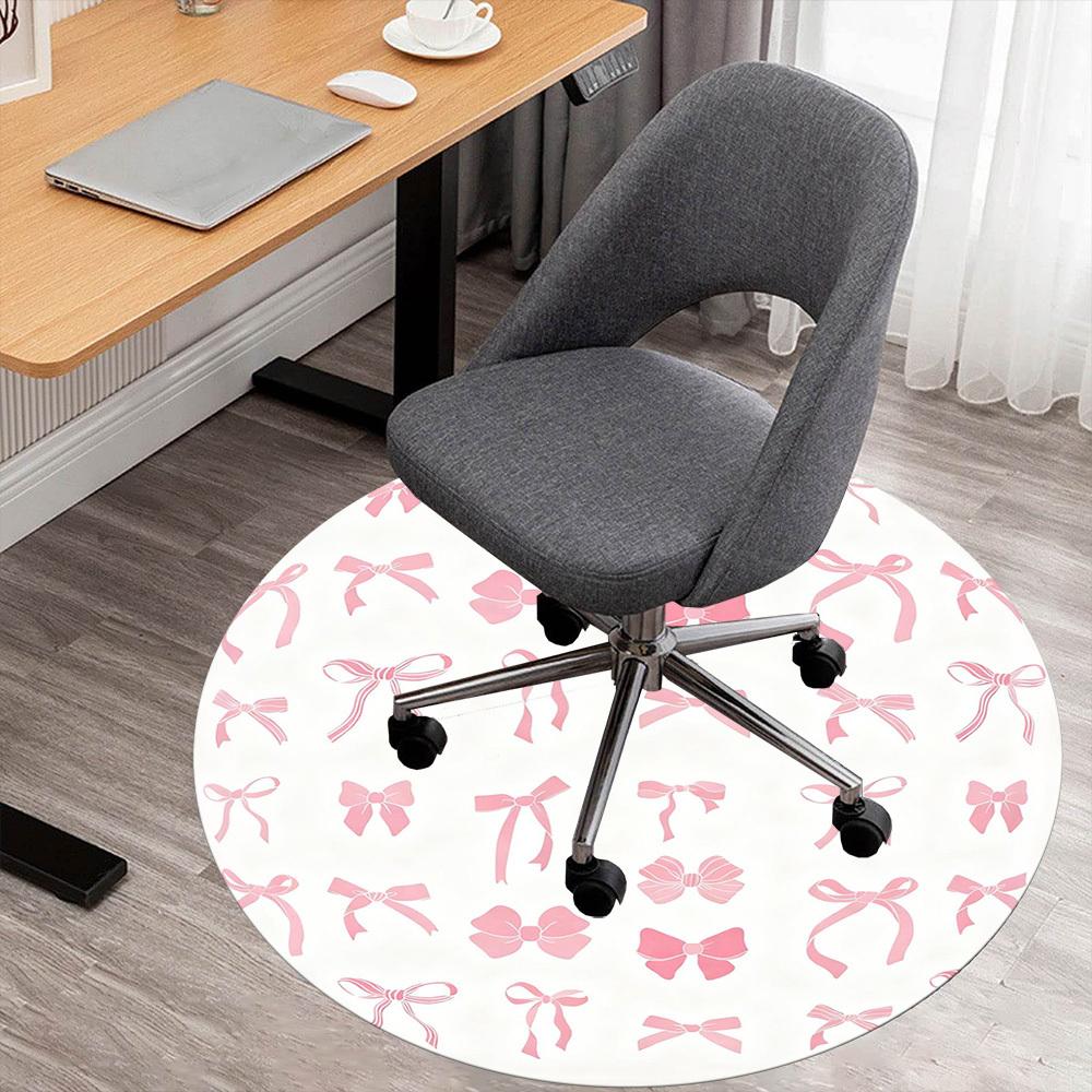 1PC Bow Pattern Round Chair Mat Area Rug - Non-Slip, Floor Mat for Office, Bedroom, and Indoor Decor -Gift D1127262