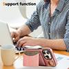 For iPhone 14 Pro Max PU Leather Back Case Card Holder Kickstand Phone Cover with Wrist Strap