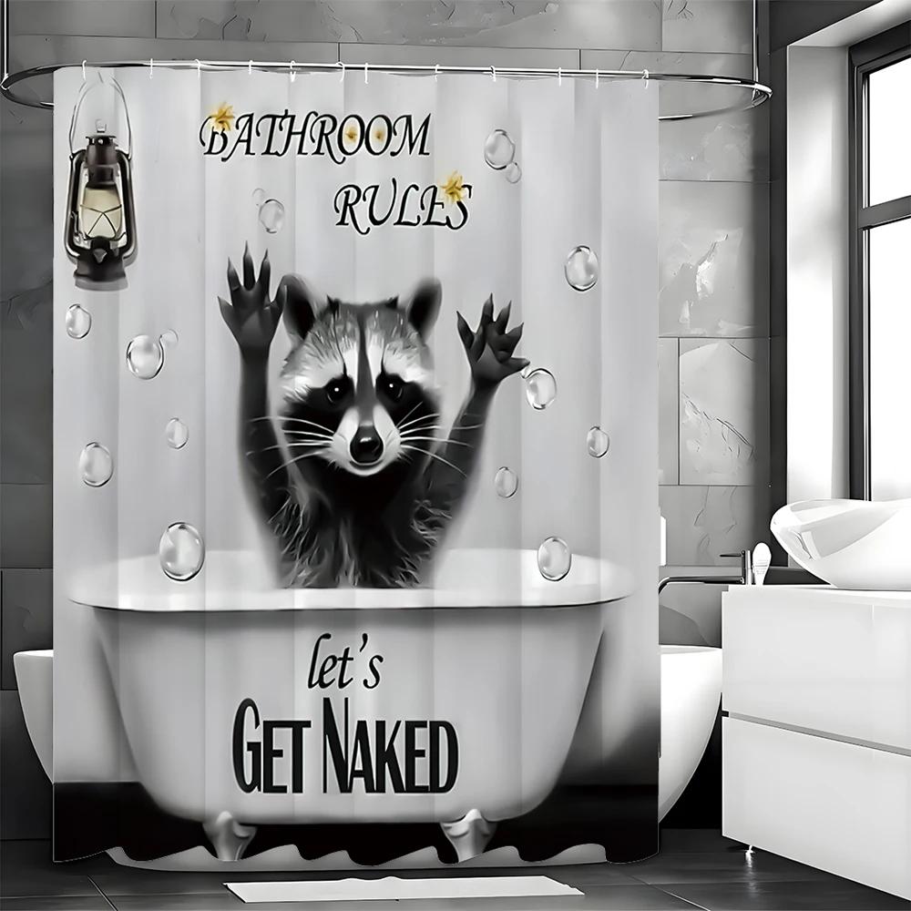 Raccoon Funny Animal Naked Gray Creative Shower Curtain, Bathroom Decorative Shower Curtain, Waterproof Shower Curtain with Hook 90X180cm