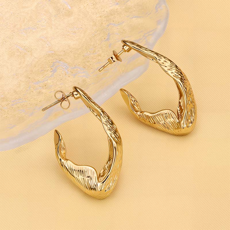 Stainless Steel Metal Twisted Hoop Earrings for Woman Vintage Gold Color Irregular Earrings Waterproof Jewelry Gifts