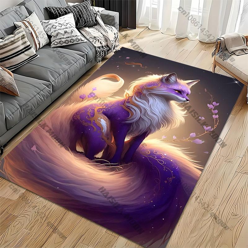 Mystical Fox Elegantly Glowing Carpet Yoga Living Room Room Decor Children's Crawling Mat Doormat Area Rug Games Mat