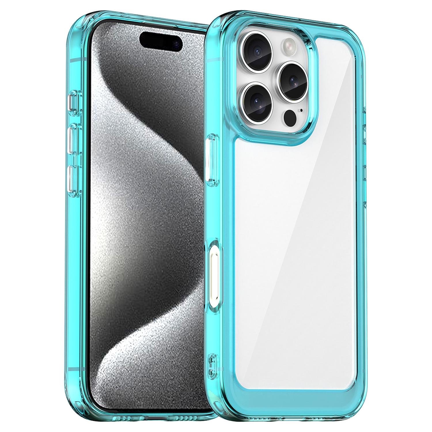 

For iPhone 16 Pro Case TPU Frame Clear Acrylic Back Phone Cover Transparent Blue