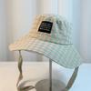 Women Plaid Lace-Up Fisherman Hat Spring Summer Wide Brim Sun Protection Hats Japanese Girl Outdoor Travel Beach Sunshade Caps