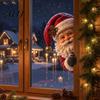 Peeking Christmas Window Decor Vintage Decor, 3D Carved Santa Reindeer Holiday Themed Party Ornament with Hidden Suction Cup, Glass Decoration