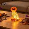 Collectibles for Home Office Lighted Pumpkin Cat Figurine, Spooky Halloween Tabletop Resin Sculpture, Gift Lovers Autumn Fall Ornament Indoor