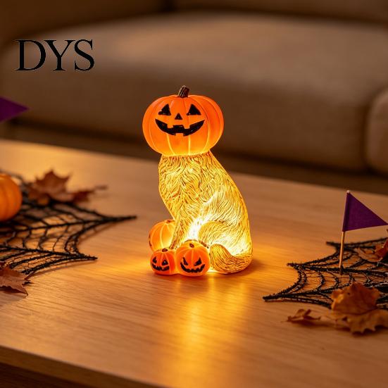 Collectibles for Home Office Lighted Pumpkin Cat Figurine, Spooky Halloween Tabletop Resin Sculpture, Gift Lovers Autumn Fall Ornament Indoor