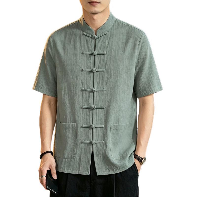Tucano Men's New Chinese Style Cotton Linen Short-Sleeve Shirt