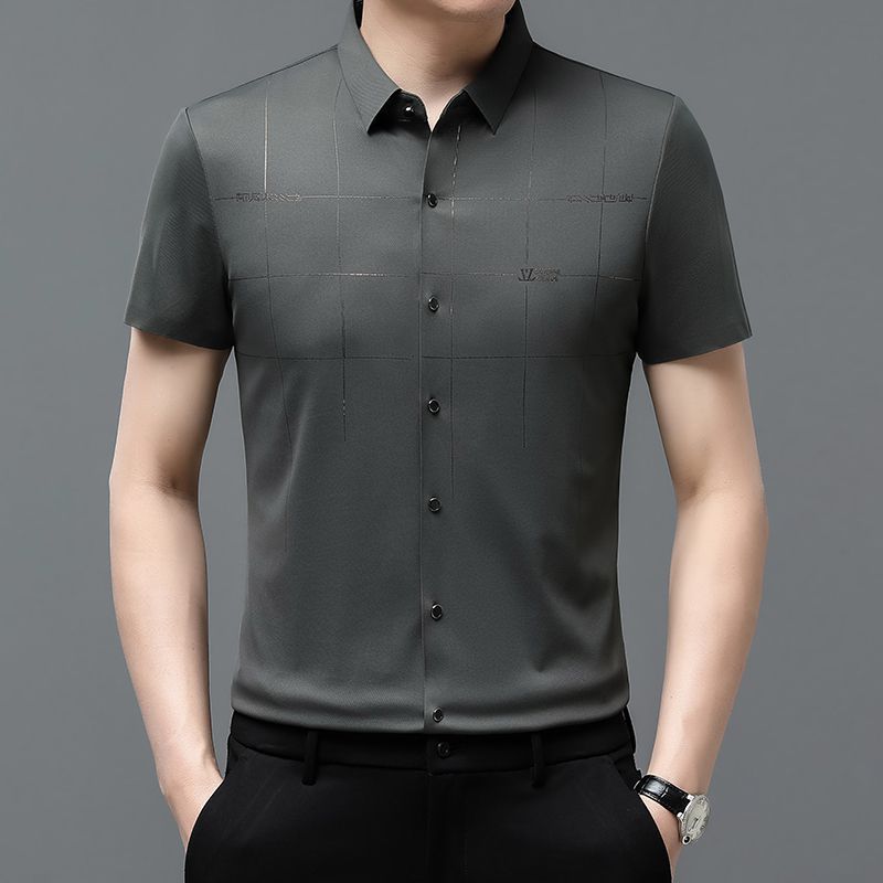 

Мужская летняя новая зеленая однотонная повседневная бесшовная рубашка среднего возраста, тонкая мужская рубашка 4XL