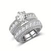 Silvery Natural Diamond Ring Zircon Diamond Ring Jewellery Accessories Wedding Ring Set  Women
