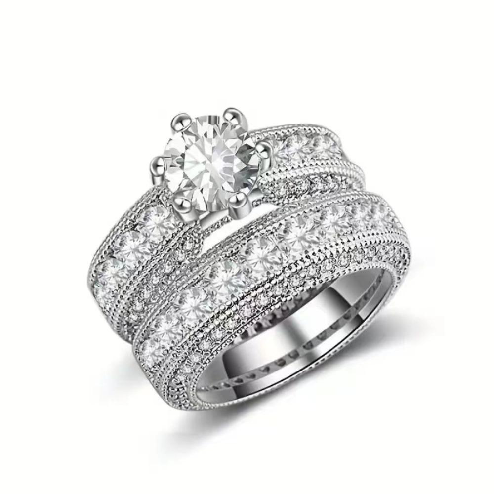 Silvery Natural Diamond Ring Zircon Diamond Ring Jewellery Accessories Wedding Ring Set  Women