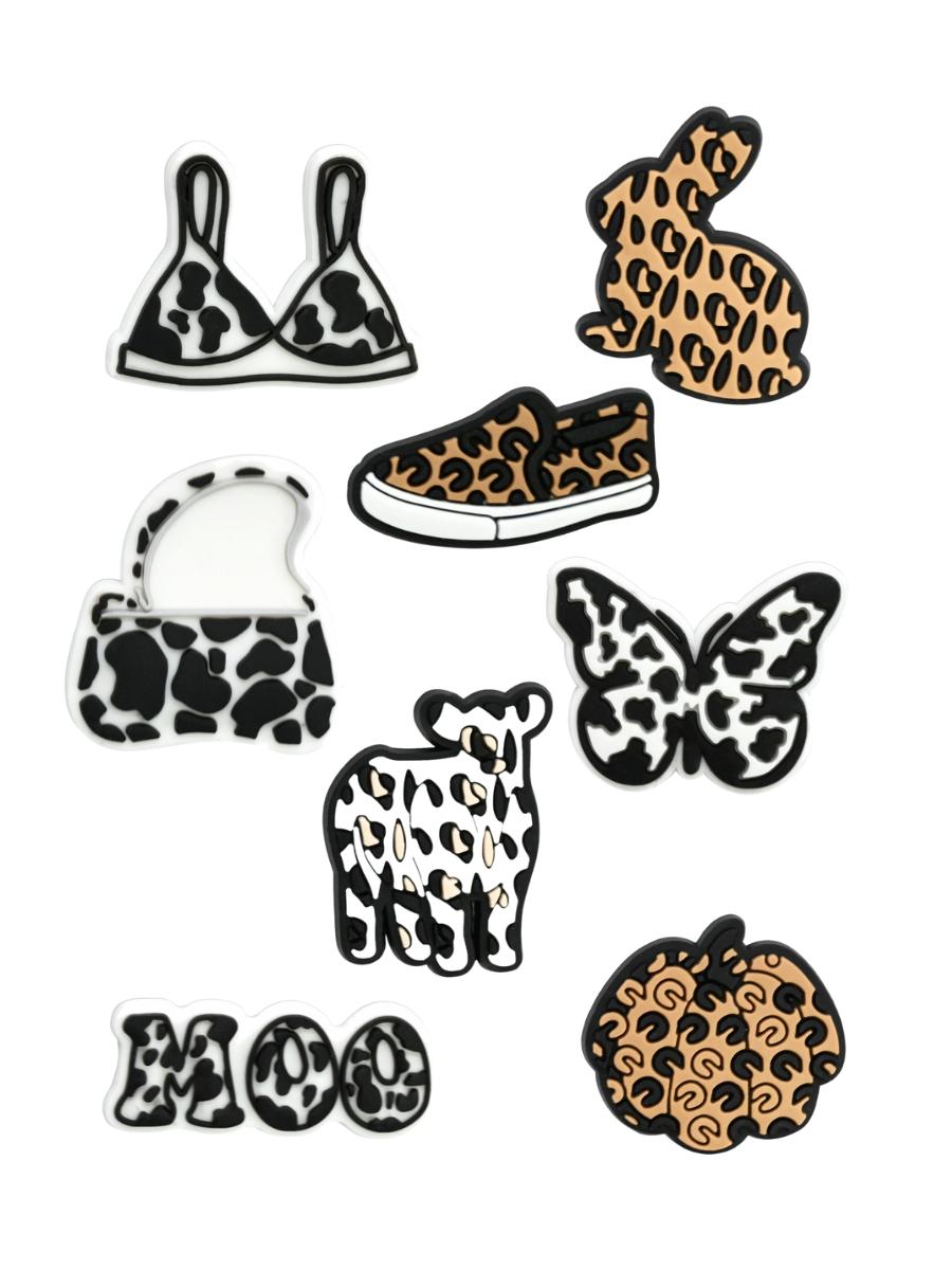 

Джибитсы леопардовый принт leopard print Jibbitz 8 шт аксессуары крокс украшение різнокольоровий