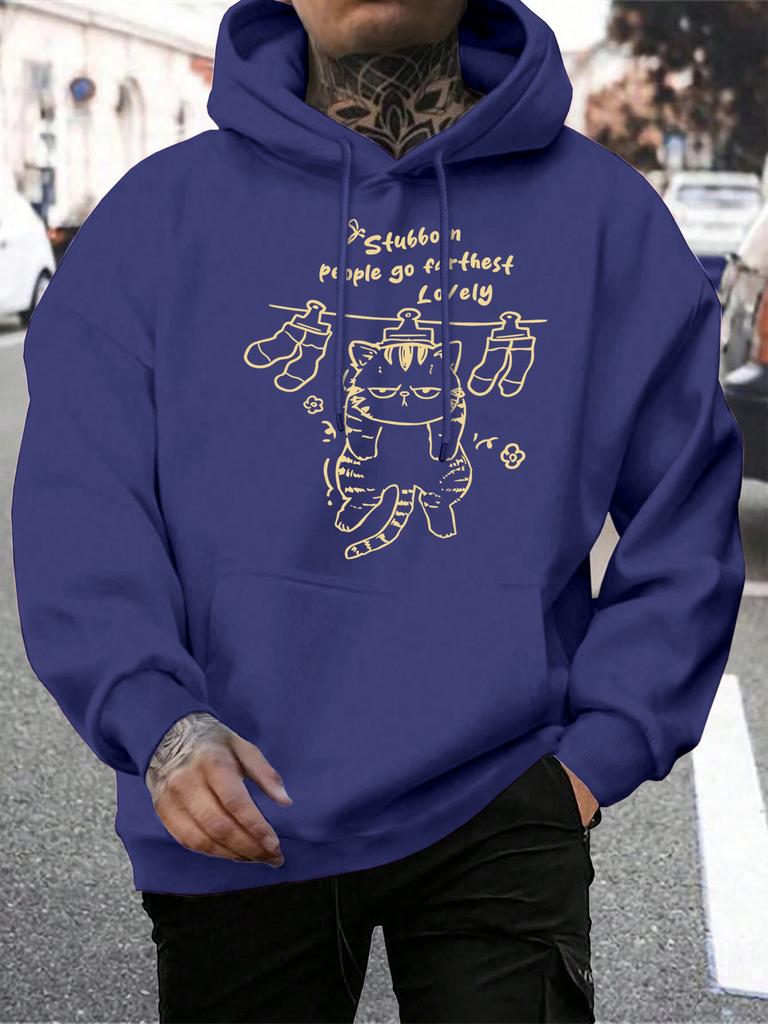 People Go Farthest Lovely Hanging Cat Design Men Hoody Hip Hop Casual Hoodie Loose All-Match Sportswear Street Fleece Hoodies