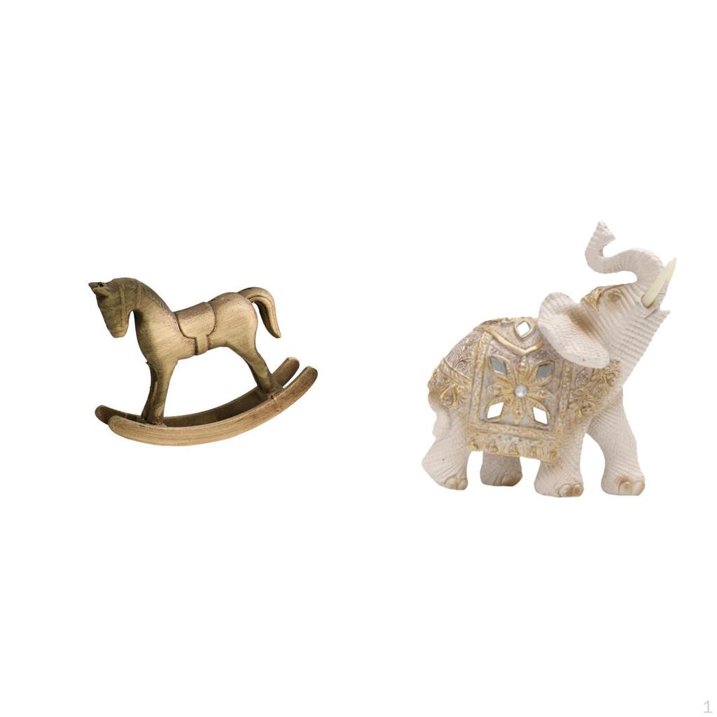 Rustic Rocking Horse And Elephant Animal Sculpture Figurine Ornament for Home Decor Countertop