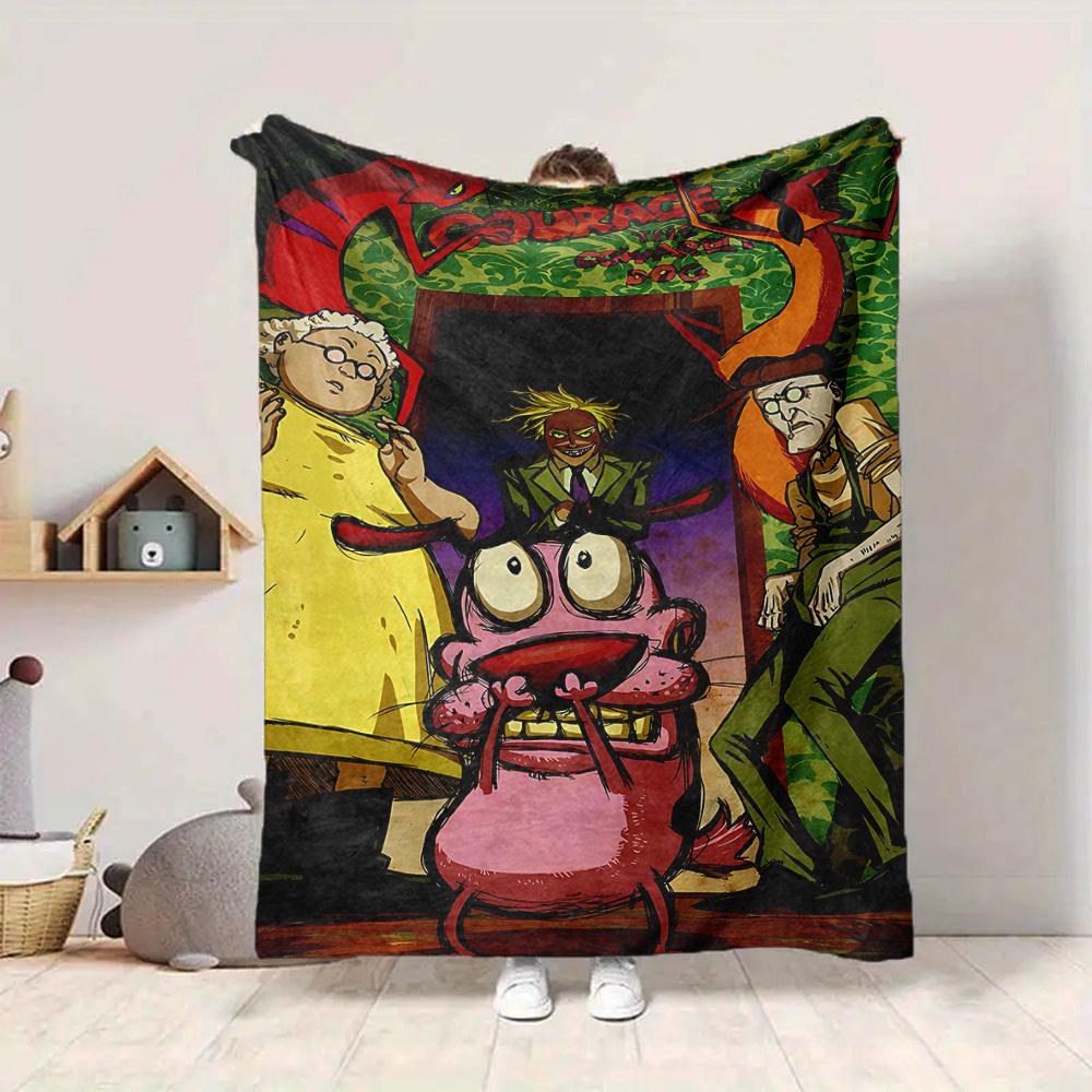 1pc Courage the Cowardly Dog Flannel Throw Blanket HD Printed Lightweight Soft Warm All Season Blanket for Sofa, Bed, Travel, Camping Machine Washable