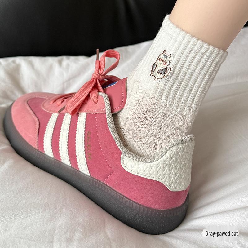 Women's Spring & Autumn Cotton Mid-Tube Socks - Japanese Style with Cute Cartoon Bunny Embroidery