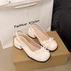 Fashion Baotou Sandals Women's Summer Mid Heel 2025 Spring Summer New Bow Back Strap Sandales Femme Sweet Square Head Women Single Shoes