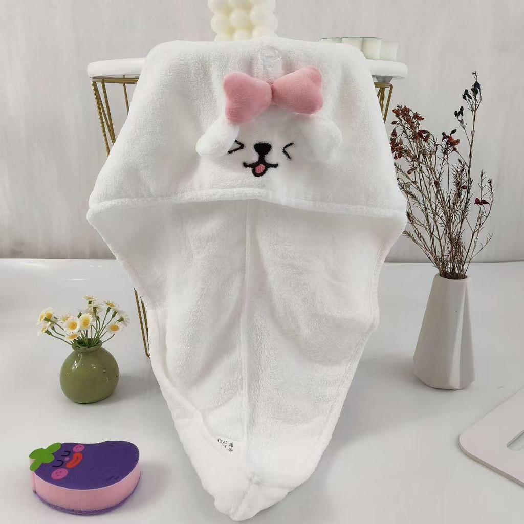 Cute Puppy Hair Drying Cap - Quick Absorbent, Thickened Coral Fleece Headscarf for Women, Ideal for Home & Dorm Bathing