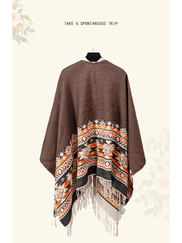 Women's Ethnic Shawl: Northwest Travel Cape, Thick Warm Scarf Cloak
