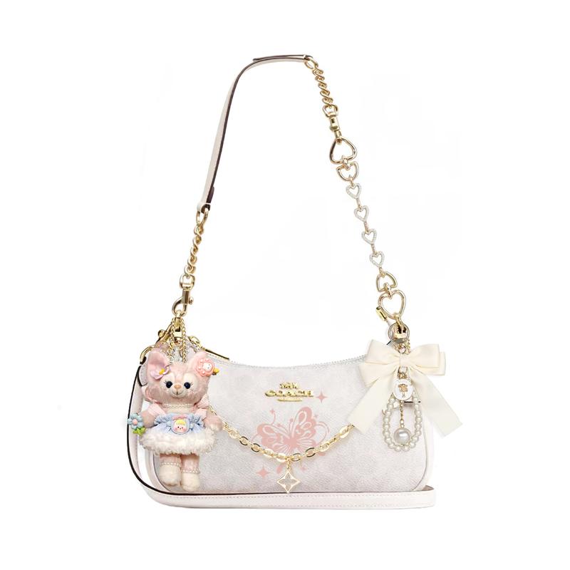 

COACH shoulder bag [Customized bag] Teri 25 brand micro-label detachable strap bow silk scarf extension chain Quietly Keep Your Heart Basic Model білий