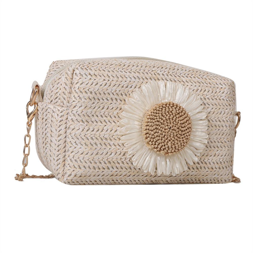 

Плетеная из ротанга женская соломенная сумка, регулируемая сумка через плечо, вязаная цветочная летняя пляжная женская сумка через плечо, новая бежевый