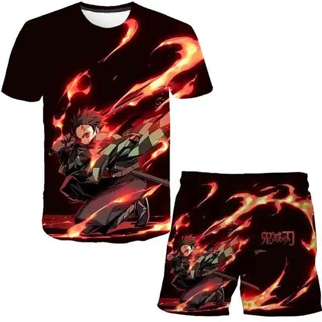 Baby Demon Slayer T shirt Clothes Summer Boys Clothing Sets Fashion T shirt+Short Pants 2pcs Suit Children Clothes Streetwear