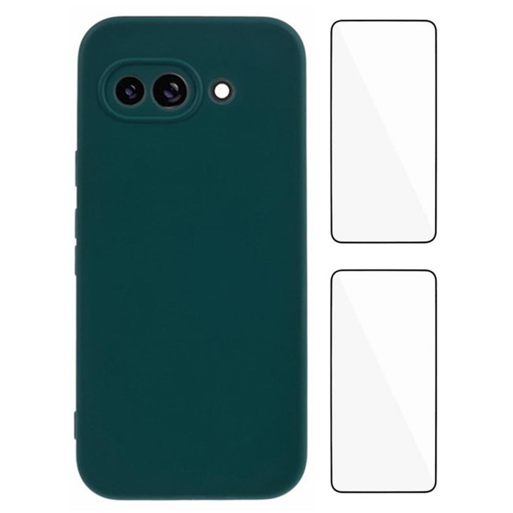 

WANLONFENG RB3 Series For Google Pixel 9a Case with 2Pcs Screen Film Precise Lens Hole Soft TPU Phone Back Cover Army Green