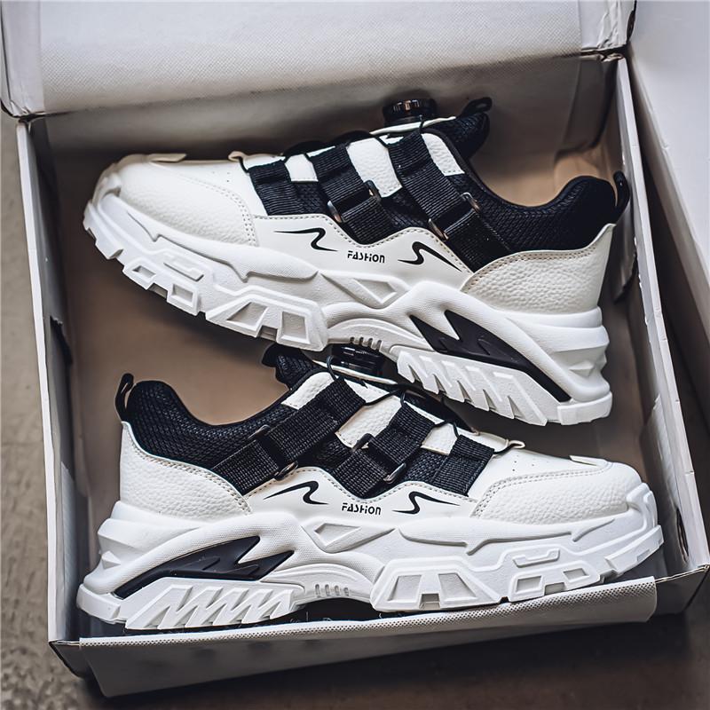 2025 New Rotary Button Men's Shoes Spring Thick-Sole Heightened Dad Shoes Casual and Versatile Sports Little White Shoes Burst